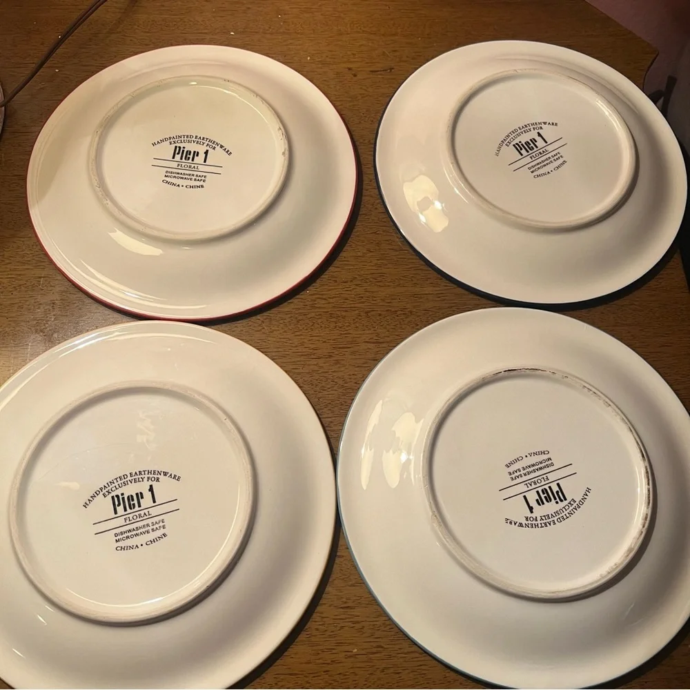 Pier 1 Imports Vintage Floral Earthenware Salad | Bread Plates | Set 4 | 8 1/2